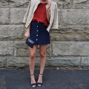 Navy corduroy button front miniskirt
